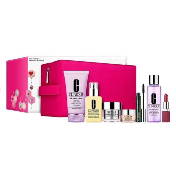 8 PIECE BEST OF CLINIQUE SKIN CARE & MAKEUP GIFT SET BOX FULL SIZE FAVORITES NEW - Picture 1 of 6